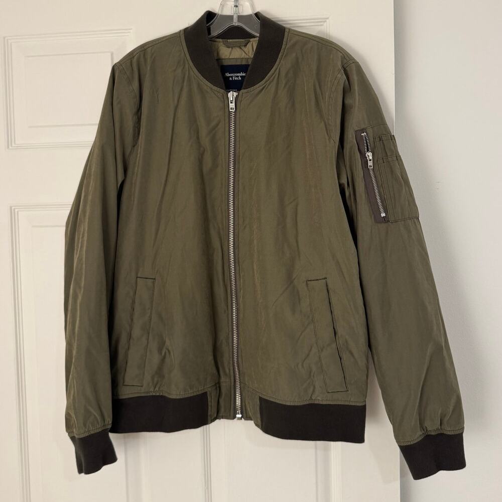 Abercrombie & Fitch Olive Green Quilted Lined Bomber Jacket Mens M MA-1 Zip
